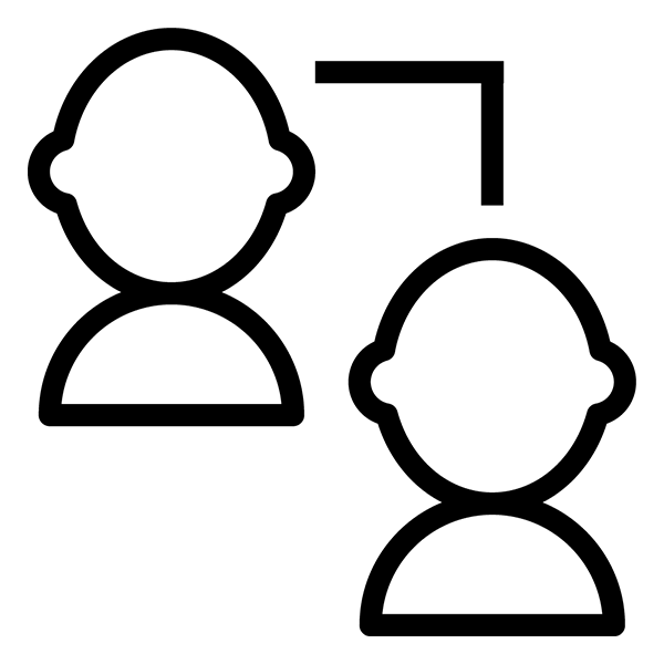 Black line drawing of two people connected by a line